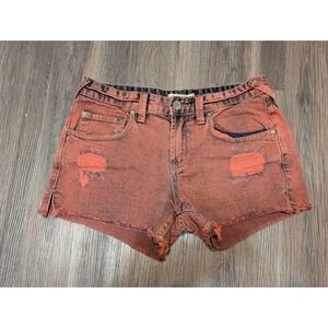 Free People Denim Shorts Distressed‎ Frayed Hem Orange Wash Size 28